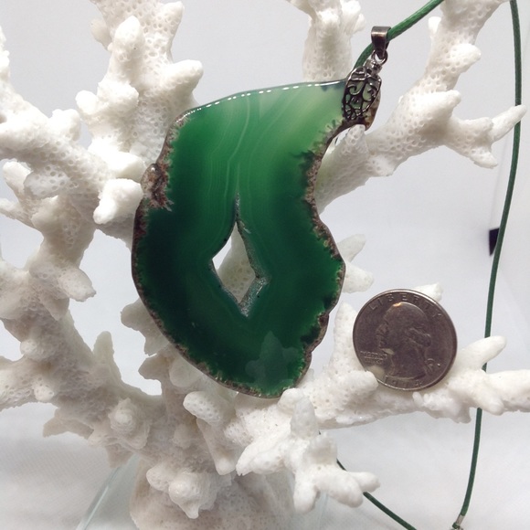 Geode Agate Slice Necklace on Waxed Cotton Cord - Picture 6 of 11